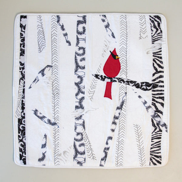 Snow Cardinal Pillow Case - handmade by the women of Amani using Kenyan materials for a Fair Trade boutique