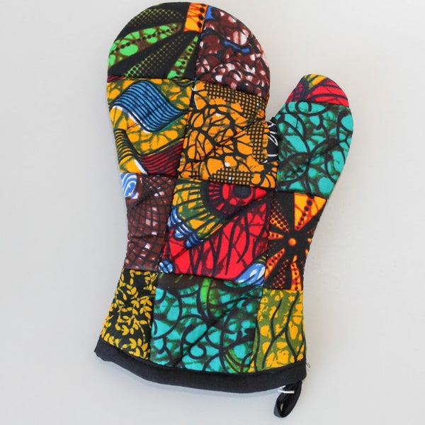 Original patch oven mitts - Quilted patchwork made from local East African fabrics handmade by the women of Amani Uganda