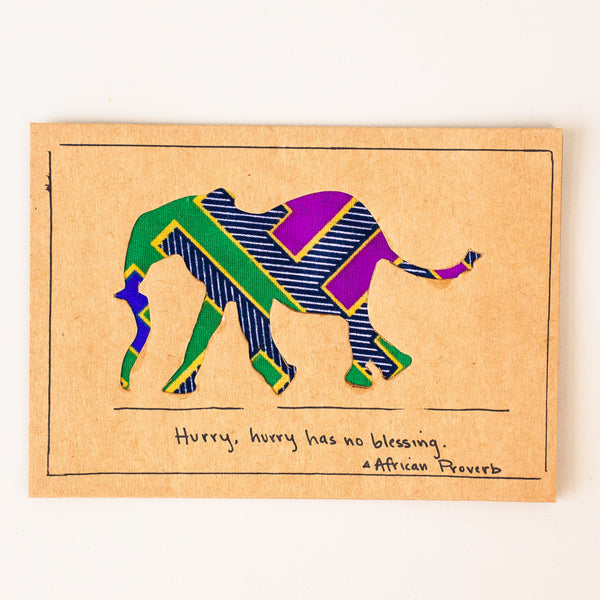 Elephant Card - handmade by the Tunajenga men using Kenyan kitenge for a Fair Trade boutique
