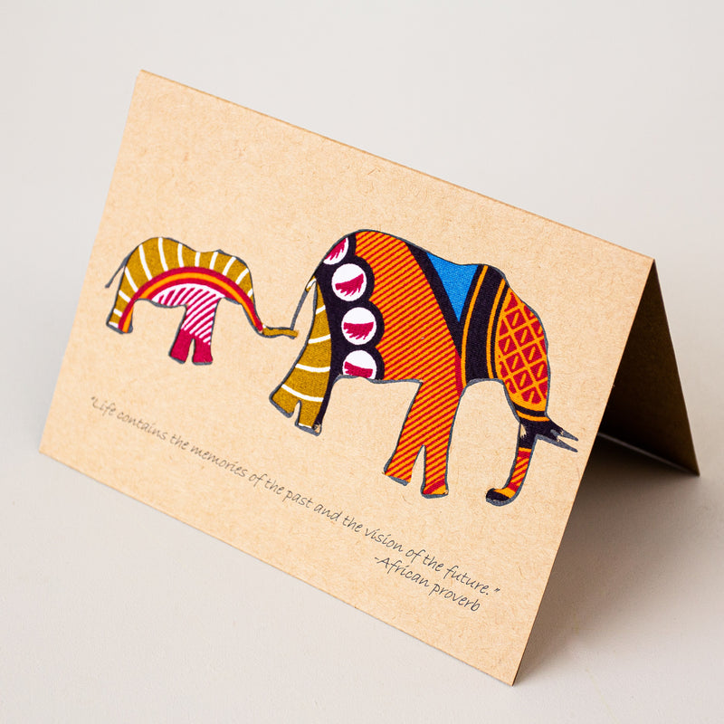 Elephant and Baby Card - Kenyan design and materials for a Fair Trade boutique