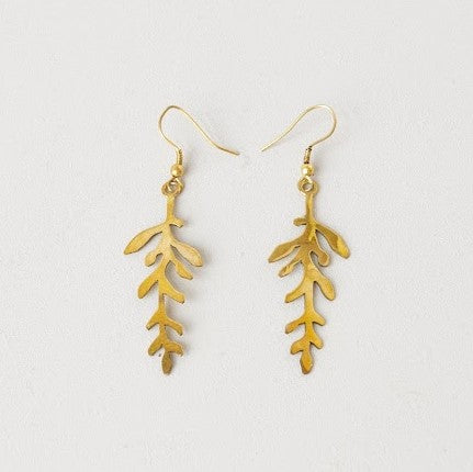 Rosemary Leaf Earrings - brass earrings crafted by Kenyan market artisans for a Fair Trade boutique