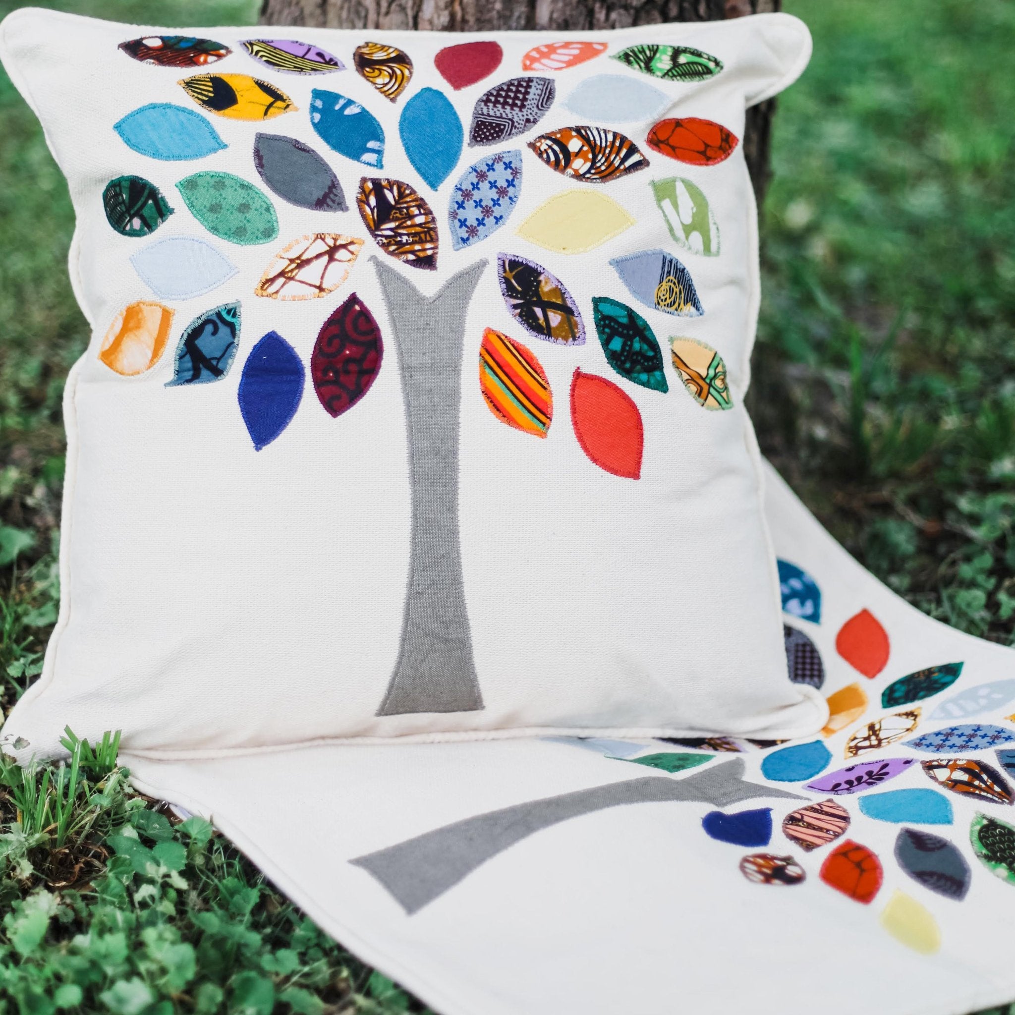 Family Tree Pillow - Kenyan materials and design for a fair trade boutique