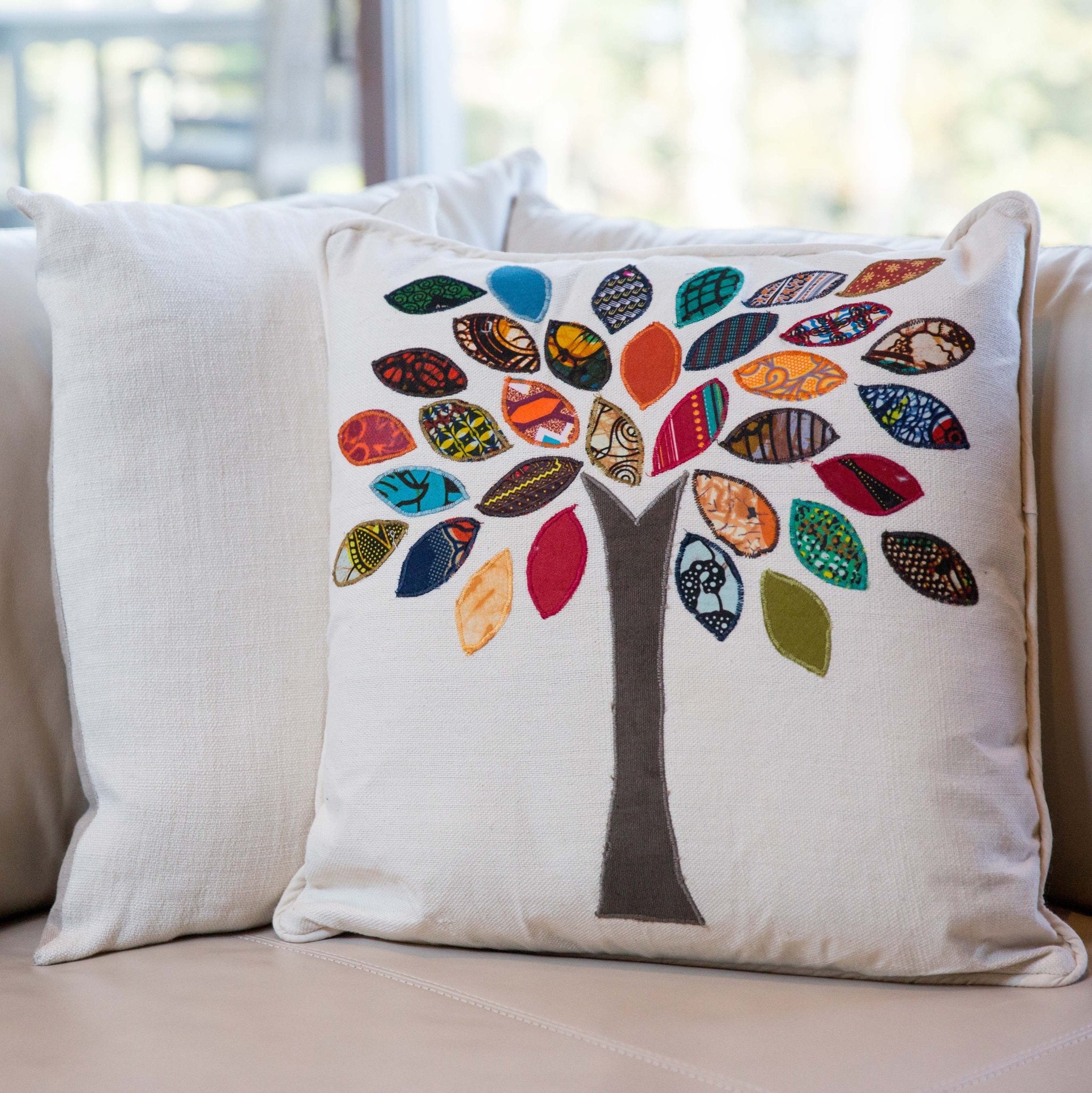 Family Tree Pillow - Kenyan materials and design for a fair trade boutique