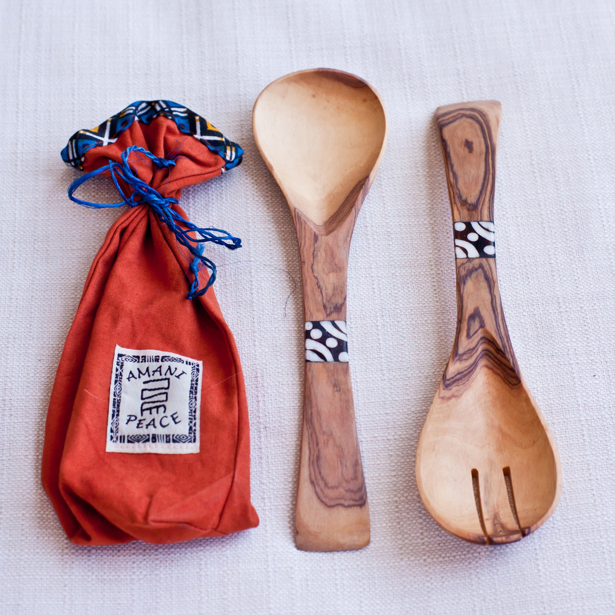 Olivewood & Bone Flat Spoon Set - Kenyan materials and design for a fair trade boutique